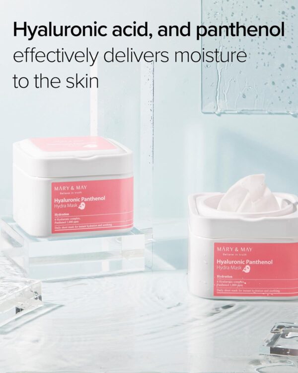 Mary&May Hyaluronic Panthenol Hydra Mask - Daily Pull Out Sheet Mask for Intense Moisturizing and Soothing - Korean Skincare, Hypoallergenic, Cruelty-Free, 30 Sheets - Image 4
