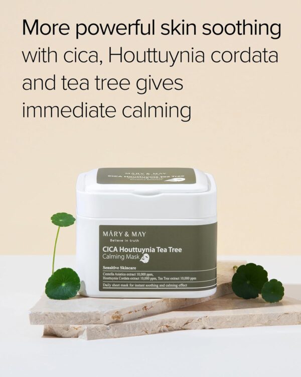 Mary&May CICA Houttuynia Tea Tree Calming Mask - Daily Pull Out Sheet Mask for Instant Soothing & Moisturizing - Korean Skincare, Hypoallergenic and Cruelty-Free, 30 Sheets - Image 4