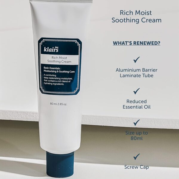 DearKlairs Rich Moist Soothing Cream 80ml, Repair Skin Barrier, Sensitive Skin, Hypoallergenic, Centella Asiatica, Ceremide, Moisturizer, Full Hydration, Non-sticky texture, Korean Moisturizer - Image 4