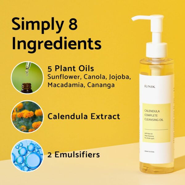 IUNIK Calendula & Jojoba Oil-Infused Vegan Cleansing Oil – Gentle Blackhead Melting & Makeup Remover Facial Cleanser w/ 94% Plant-based Oils Korean Skincare - Image 5