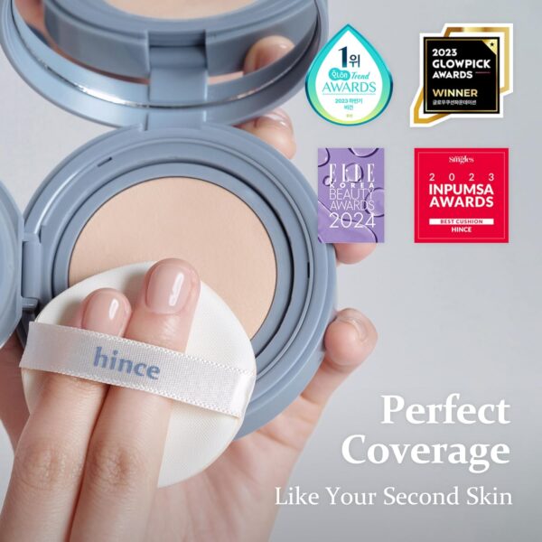 hince Second Skin Mesh Matte Cushion - 12g, Natural Coverage, Semi Matte Finish, Flawless Coverage, 24hr Long Lasting, Korean Cushion Foundation, Blue Cushion (SAND, 23) - Image 6