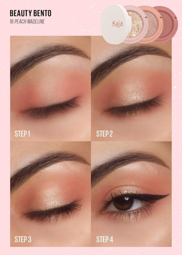 Kaja Beauty Bento Collection - Bouncy Eyeshadow Trio | 16 Peach Madeline | Nude Peach Tone | Vegan, Cruelty free - Image 6