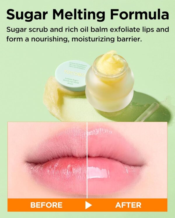 TOCOBO Lemon Sugar Lip Mask – Korean Vegan Lip Scrub & Overnight Exfoliating Treatment for Dry, Chapped Lips – Hydrating, Plumping, Smoothing – Glazed Balm Texture, Non-Sticky, 0.68oz - Image 4