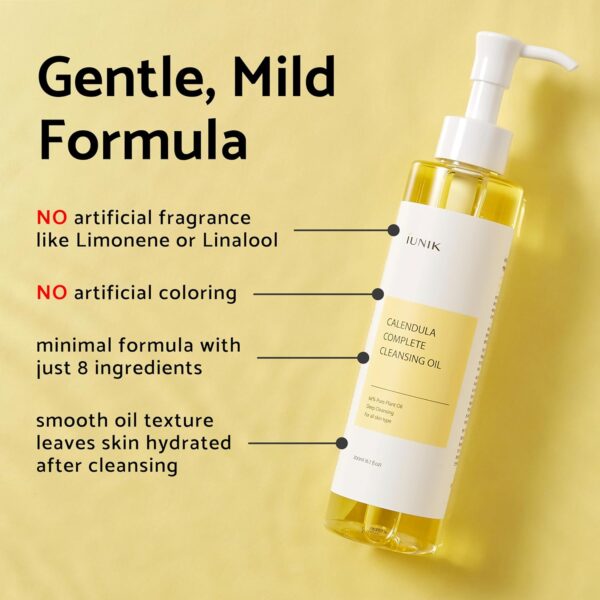 IUNIK Calendula & Jojoba Oil-Infused Vegan Cleansing Oil – Gentle Blackhead Melting & Makeup Remover Facial Cleanser w/ 94% Plant-based Oils Korean Skincare - Image 4
